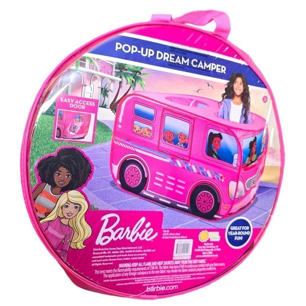 Barbies Pop Up Dream Camper Play Tent & Carrying Case Pink Van Barbie Doll NEW